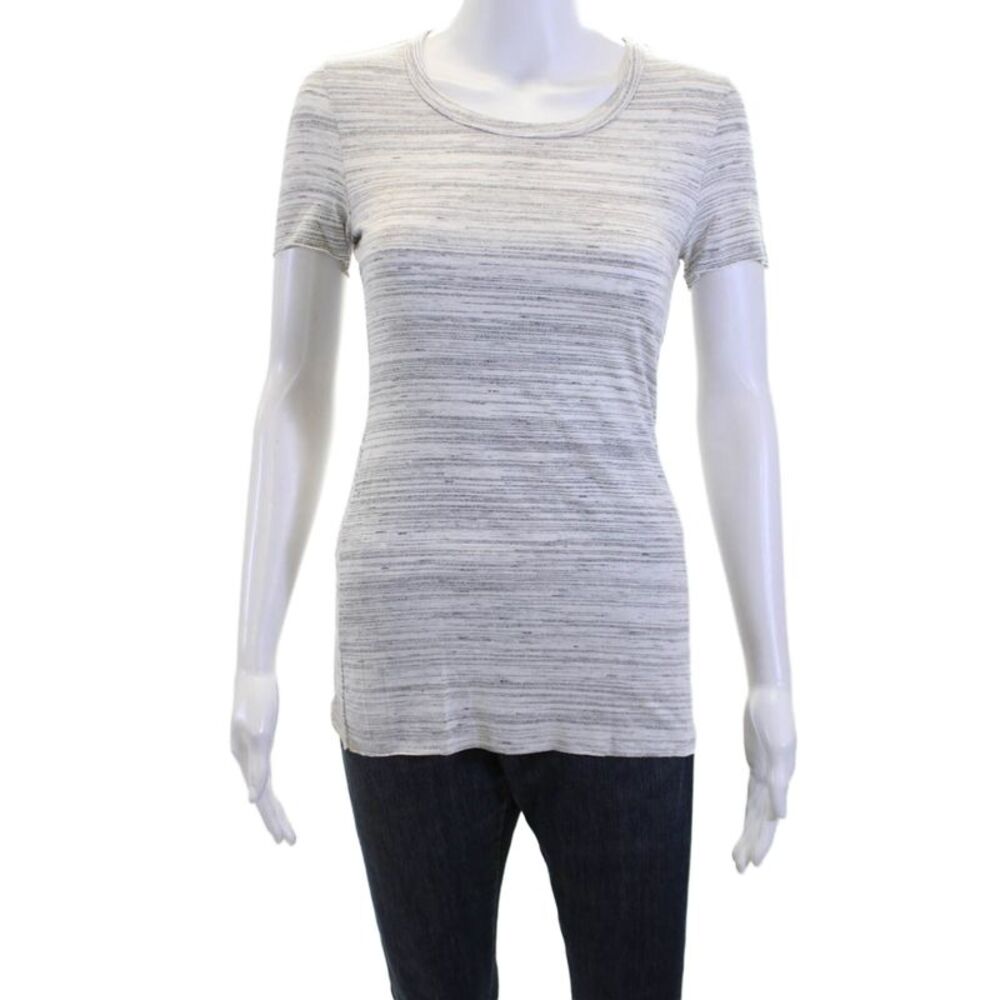 Bailey 44 Women Gray Striped Basic T-Shirt Short Sleeve Round Neck Size S